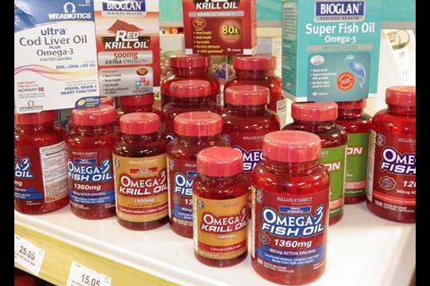 Omega-3 supplements in store